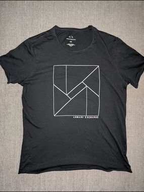 Armani Exchange Black Tee with White Geometric Graphic